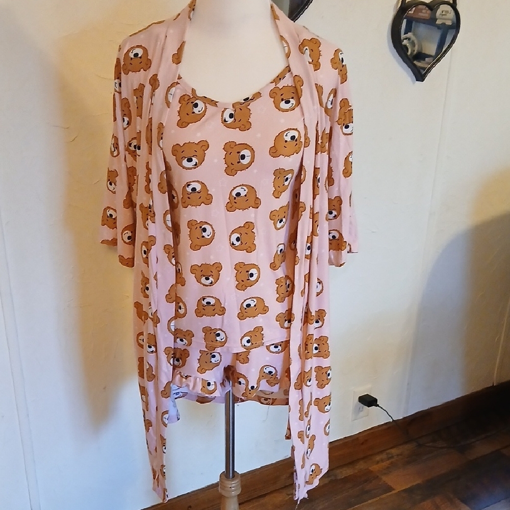 Adorable Bear Print Pink Pajama Set